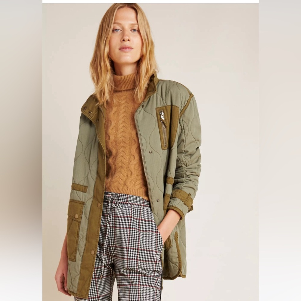 Anthropologie Quilted Liner Jacket in Olive Green Size L
